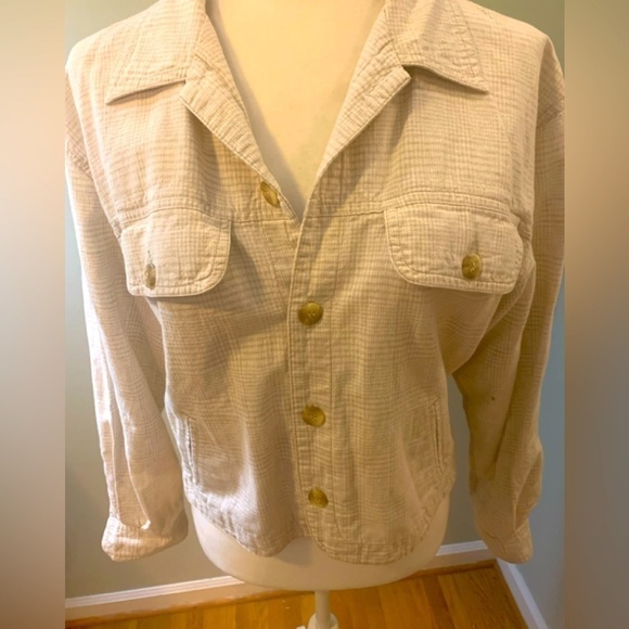 Liz Wear khaki/white linen/cotton jacket, size M - Picture 1 of 7